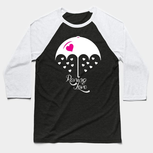 Raining love pink white umbrella Baseball T-Shirt by OriginalGraphicMarket